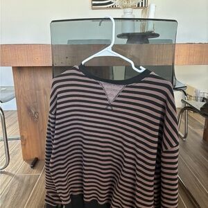 Free People Black and Brown Striped Sweatshirt